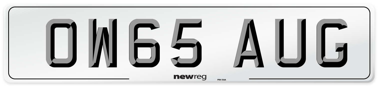 OW65 AUG Number Plate from New Reg